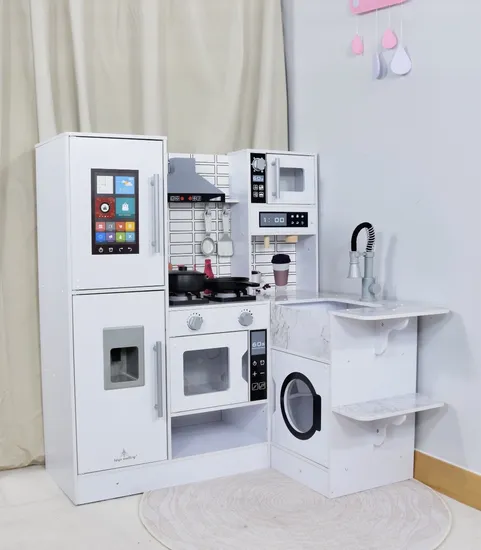 Kids White Pretend Play Kitchen Toy with Real Lights and Sound