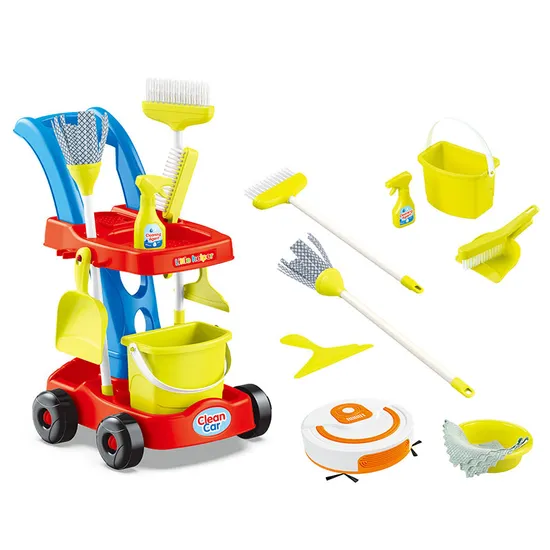 Detachable Housekeeping Cart House Cleaning Tools Toys Broom and Mop Set Kids Cleaning Sets 