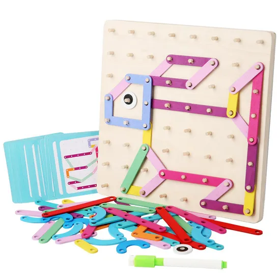 Zhiqu Montessori Small Size Wood Nail Board Set Educational Graphical Geoboard Puzzle for Kids Age 5