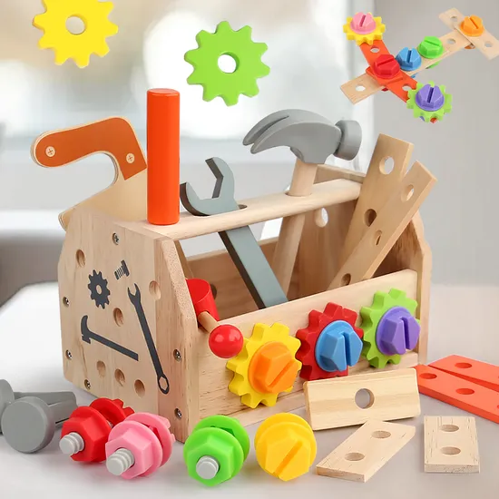 Wholesale Kids Wooden Toys Early Educational Wooden Play Pretend Toolbox Set Toys 