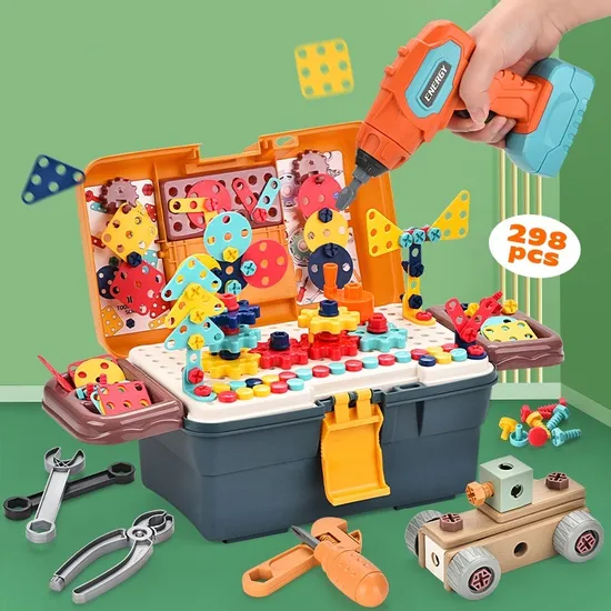 Stem Educational Building Assembly 3D Bricks Screw Tool Box Creative Puzzle Block Toys for Kids 