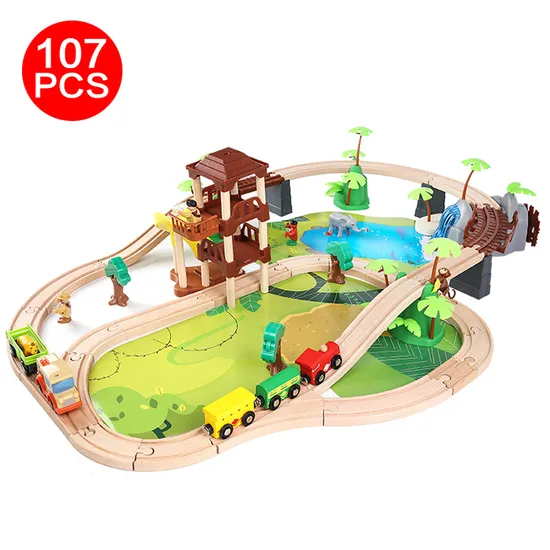 Wooden Education Train Track Sets Jungle Beech Wooden Track Toys Set 